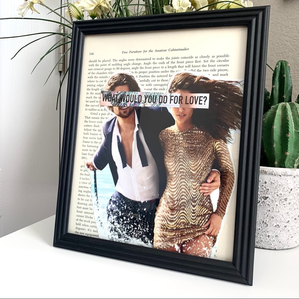 “What Would You Do‎ For Love?” Couple Collage Wall Art Vintage Book Page Print